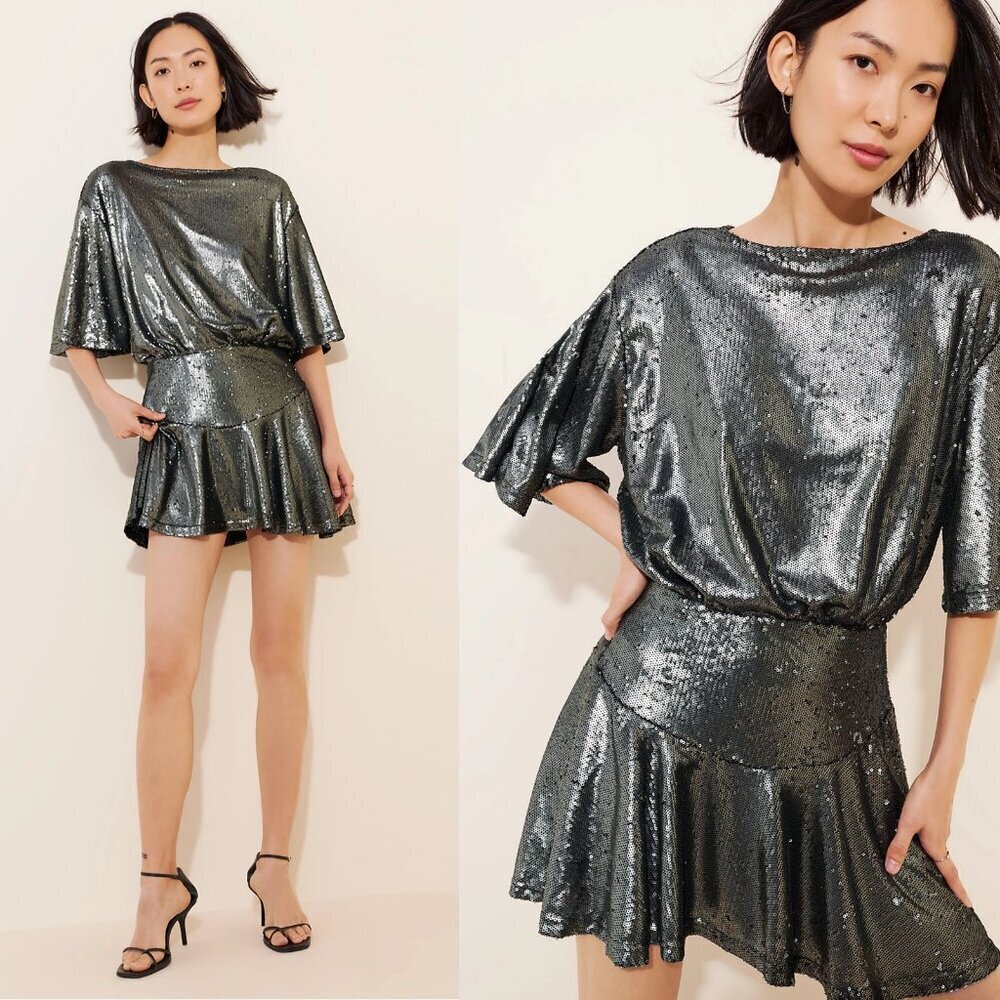 Free People Manuka Sequin Mini Silver Dress Size XS